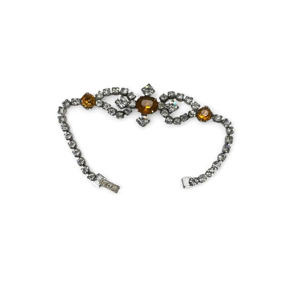 Joseph Wiesner Vintage Rhinestone Bracelet 6.25" Yellow Clear Stones - Picture 1 of 4